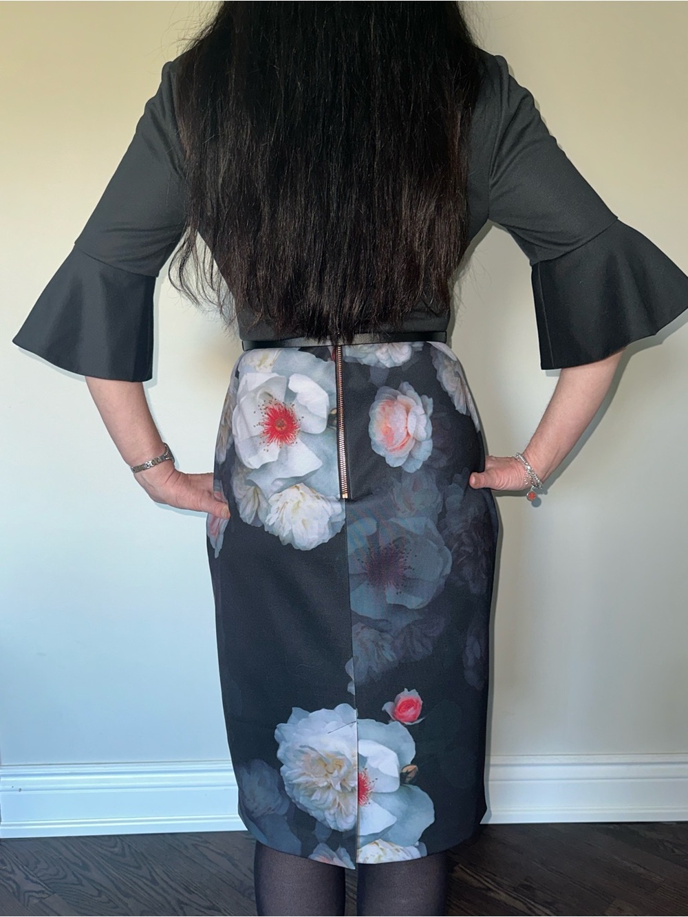 Ted Baker Black Floral Belted Sheath Dress - Picture 2 of 4